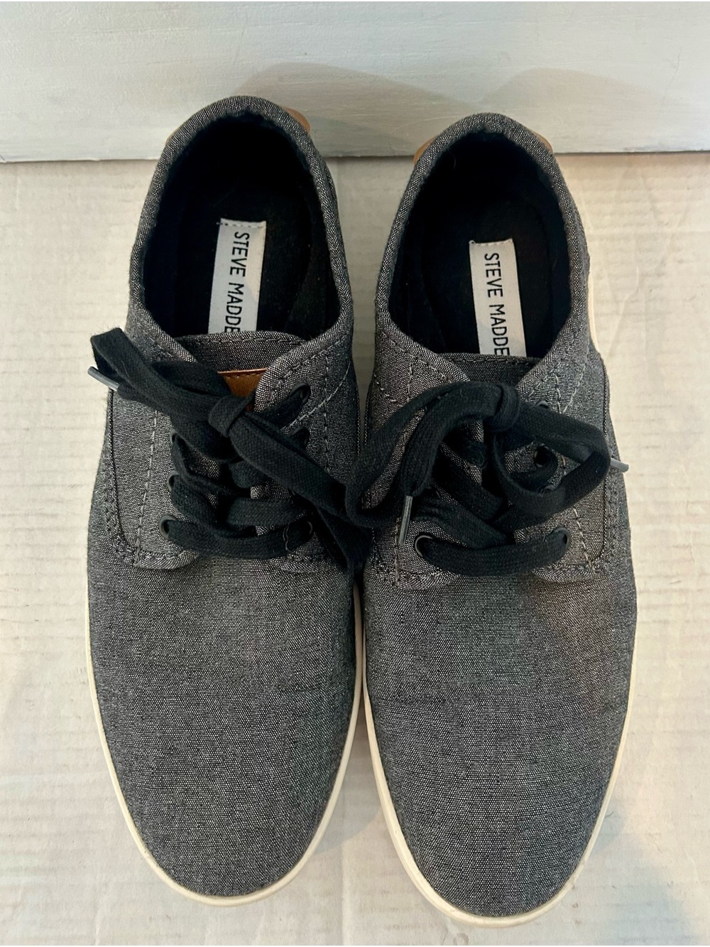 Steve Madden Men’s Charcoal Canvas Lace-Up Sneakers with Black Laces